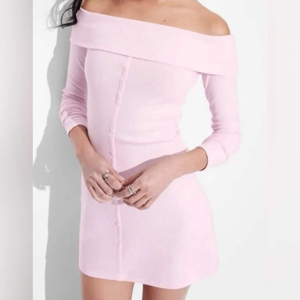 Off-Shoulder long sleeve mini Pink Dress M
